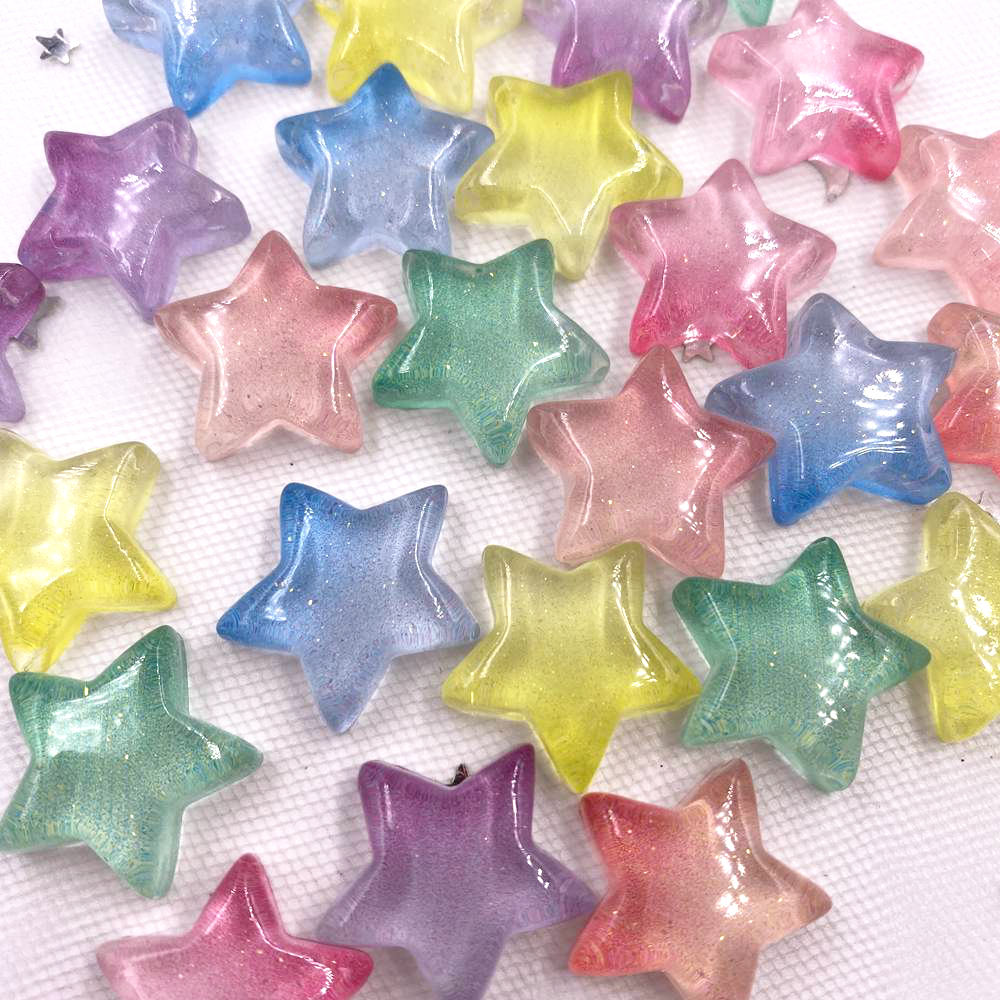 Star Flat Back - Glitter Reçine Şeffaf Şeker Renkli Yıldız