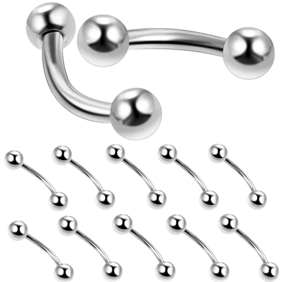 Eyebrow Curved Barbell - 10 adet/grup Çelik Kaş Muz piercing