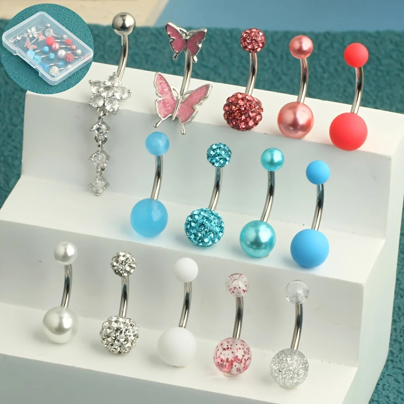 Body Jewelry Jewelry Box - 14 adet/kutu Göbek Piercingleri Kadın Erkek