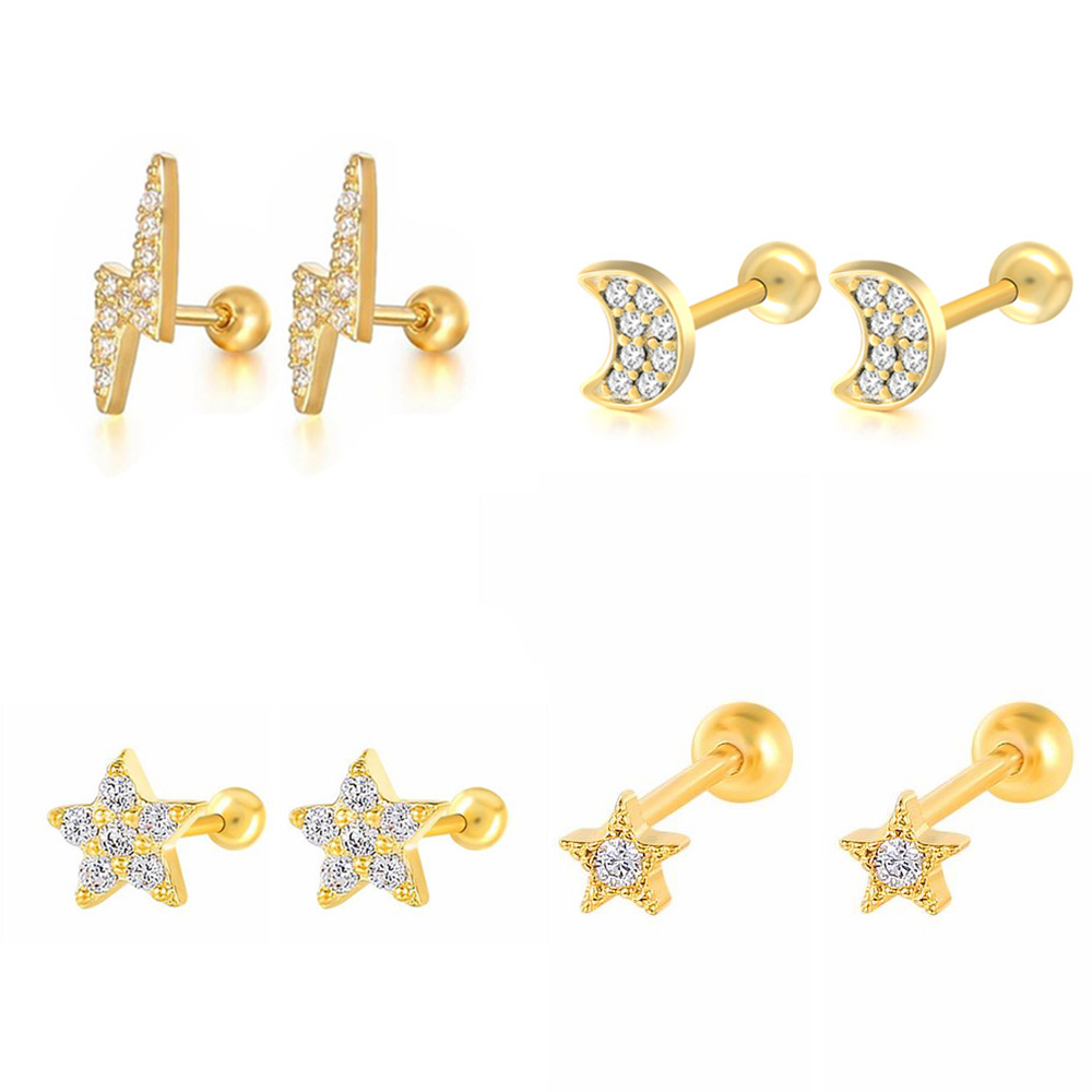 Body Jewelry Labret - Yıldız ay kıkırdak saplama küpe kadınlar