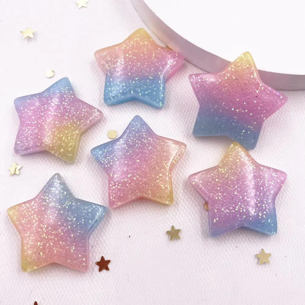 Star Flat Back - 10 adet Glitter Kawaii reçine renkli