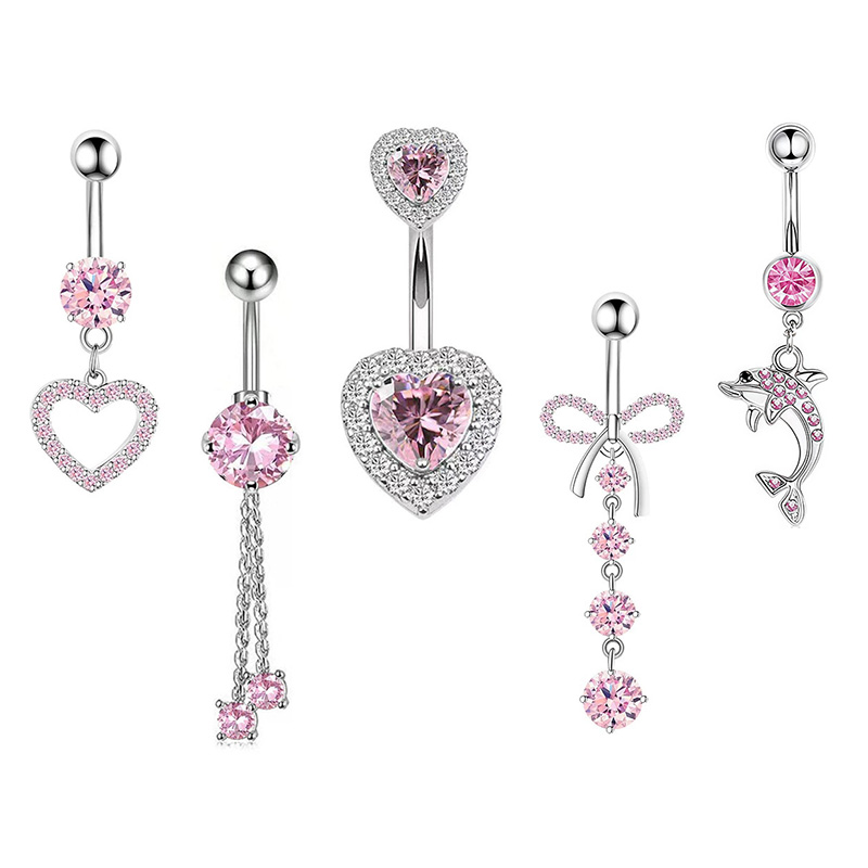 Body Jewelry Belly Button Rings - 1 adet pembe taç göbek halkaları