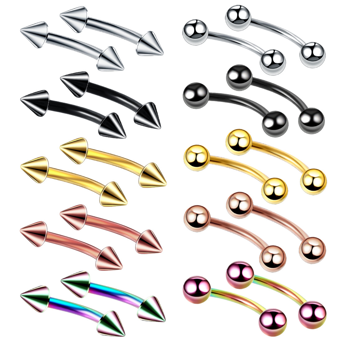 Eyebrow Curved Barbell - 20 adet/takım çelik kaş muz Piercing