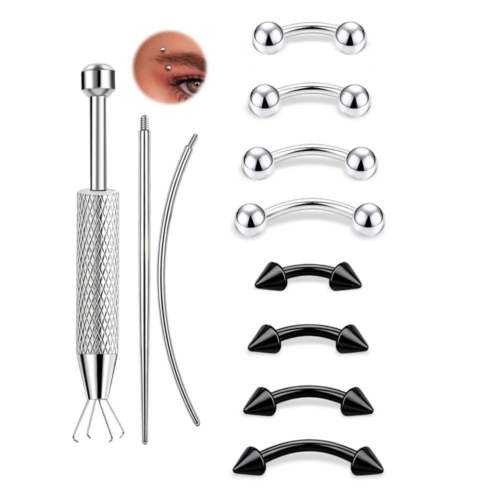 Eyebrow Curved Barbell - 11 Parça 16G Kavisli Barbell Piercing