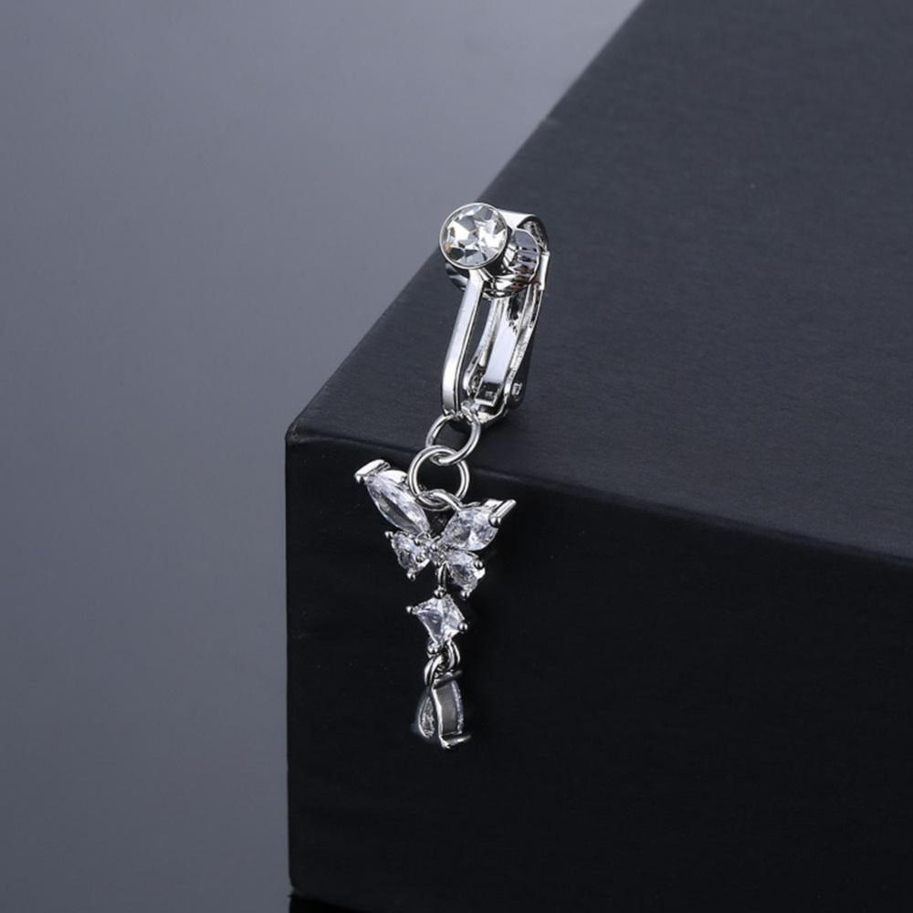 Body Jewelry Belly Button Rings - Kelebek Tasarımlı Klipsli Göbek Piercingi Deliksiz