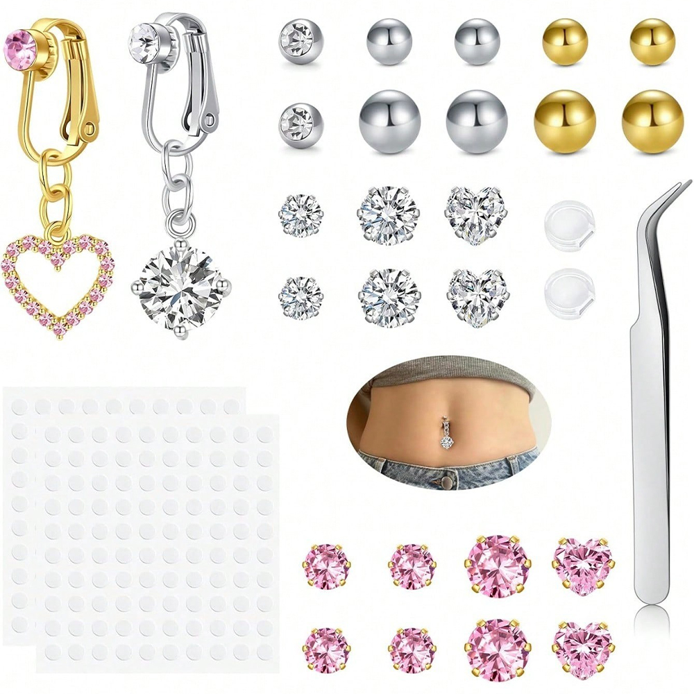 Body Jewelry Belly Button Rings - Altın Renkli Sahte Göbek Piercingi Kübik