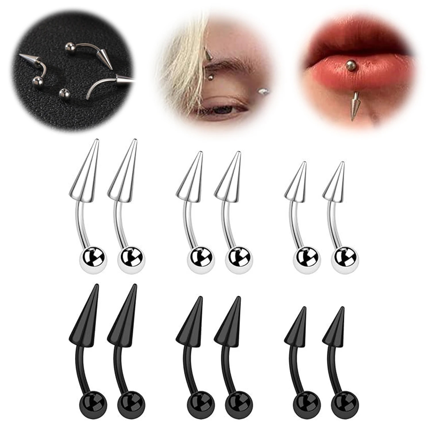 Eyebrow Curved Barbell - 1 adet 16G uzun başak köprü