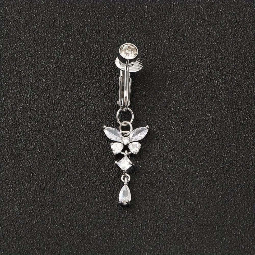 Body Jewelry Belly Button Rings - Kelebek Tasarımlı Klipsli Göbek Piercing'siz Paslanmaz