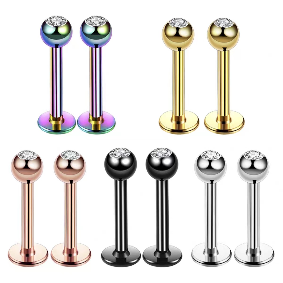 Body Jewelry Labret - 16G Cerrahi Çelik Toplu CZ Dudak