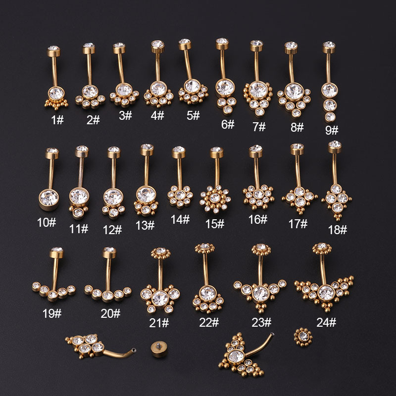 Body Jewelry Belly Button Rings - Zirkon Altın Göbek Halkaları Paslanmaz Çelik