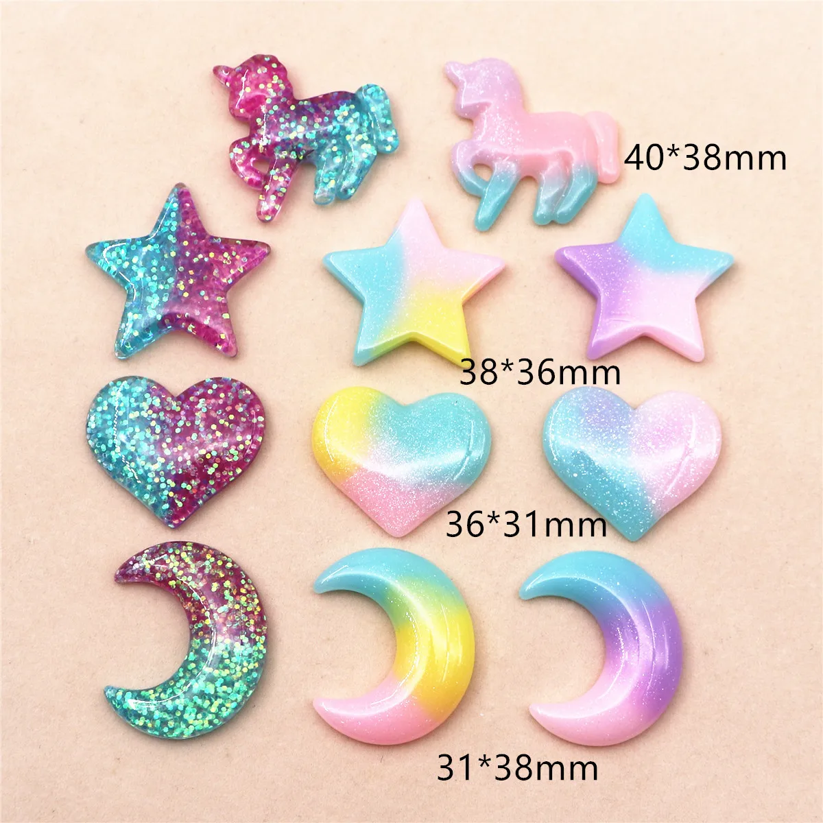 Star Flat Back - 10 adet Sevimli Reçine Glitter Beş
