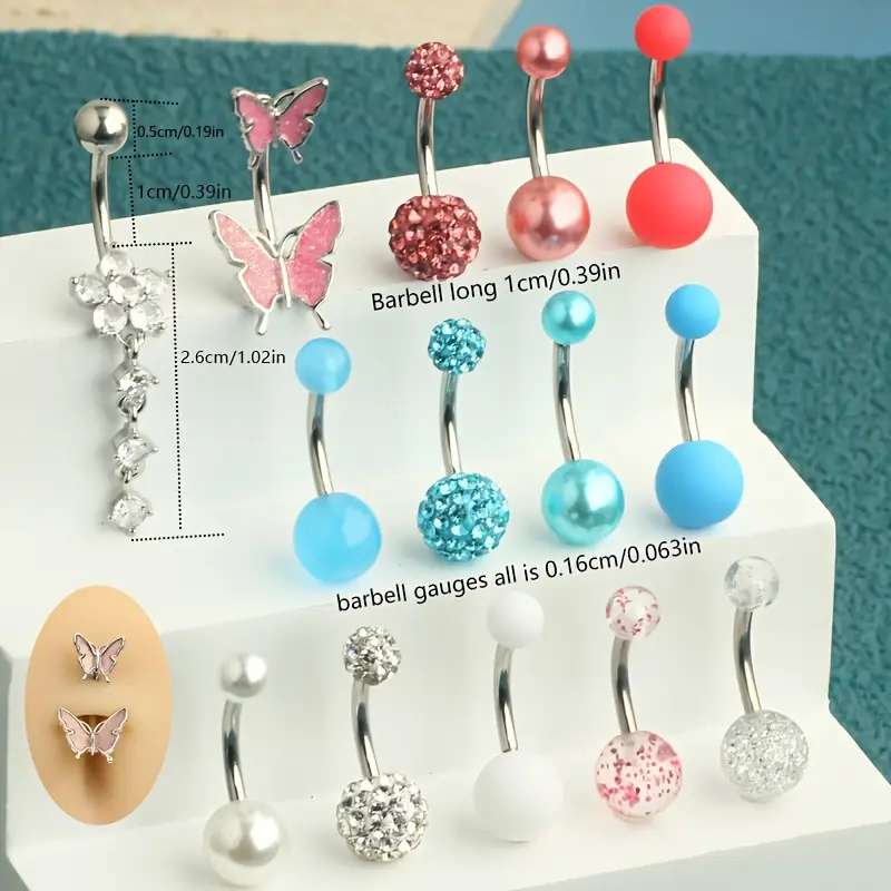 14 adet göbek halkaları göbek  - Body Jewelry Jewelry Box incelemesi ve fiyatı