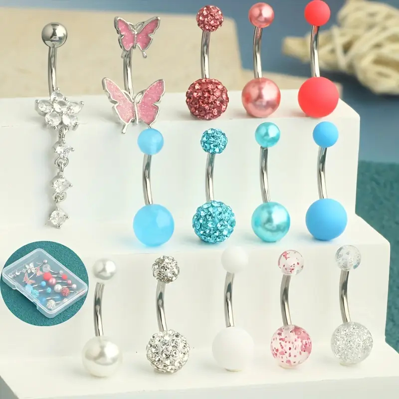 14 adet göbek halkaları göbek  - Body Jewelry Jewelry Box incelemesi ve fiyatı