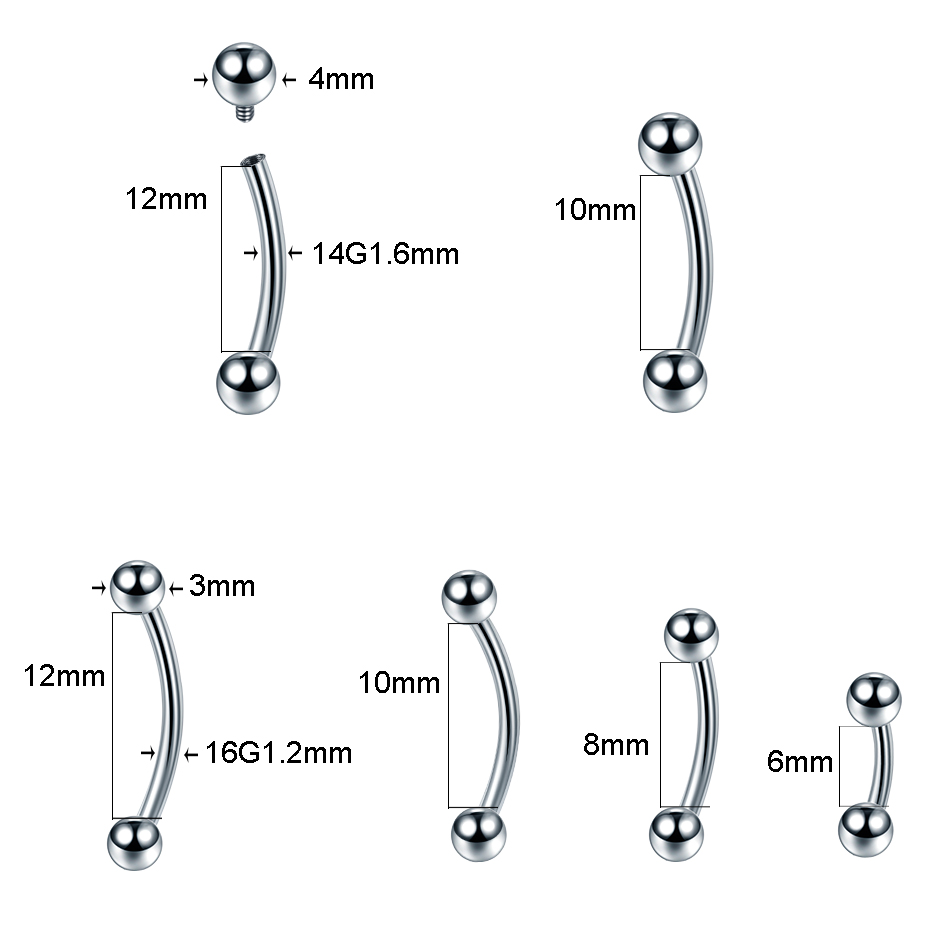 10 adet/grup G23 Titanyum Kaş  - Eyebrow Curved Barbell incelemesi ve fiyatı